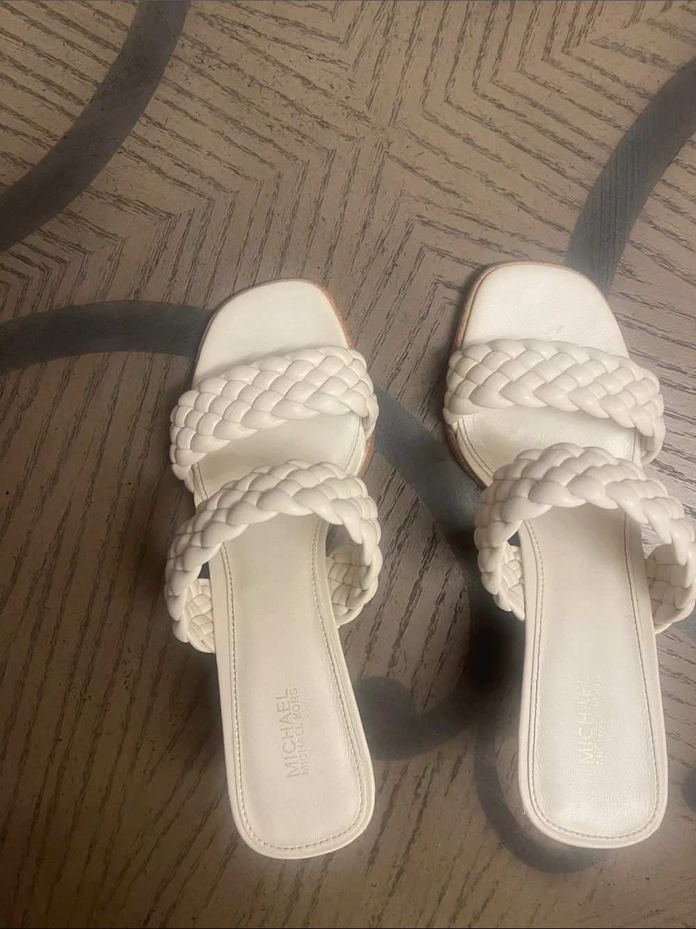MICHAEL Michael Kors Cream Braided Double-Strap Slide Mules - Picture 1 of 3